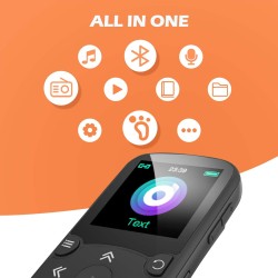 Agptek 32go mp3 bleutooth 5.3 avec clip, lecteur mp3 baladeur sport portable hifi, lecteur musique avec bouton volume, radio fm/