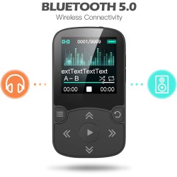 Agptek 32go mp3 bleutooth 5.3 avec clip, lecteur mp3 baladeur sport portable hifi, lecteur musique avec bouton volume, radio fm/