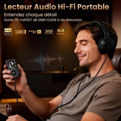 Hifi walker h2 lecteur mp3 bleutooth hi-res, baladeur mp3 hifi audiophile flac de musique avec dsd dac, lecteur audio portable h