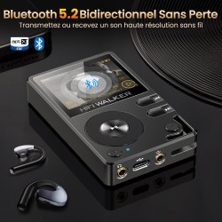 Hifi walker h2 lecteur mp3 bleutooth hi-res, baladeur mp3 hifi audiophile flac de musique avec dsd dac, lecteur audio portable h