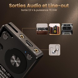 Hifi walker h2 lecteur mp3 bleutooth hi-res, baladeur mp3 hifi audiophile flac de musique avec dsd dac, lecteur audio portable h