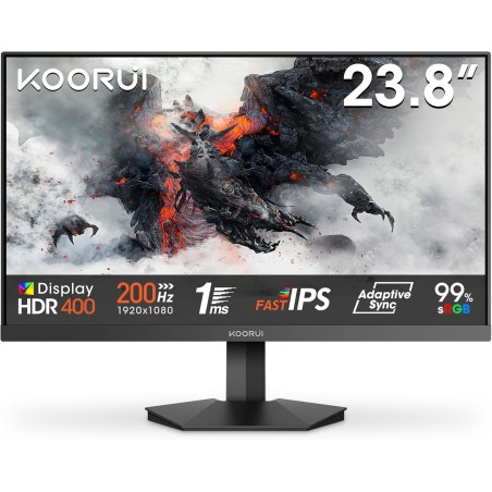 KOORUI G2411P Ecran PC Gamer 24 Pouces, 200Hz Ecran Gaming, Fast IPS, FHD 1080P, 1ms, HDR 400, Adaptive Sync, VESA 75x75mm, HDMI