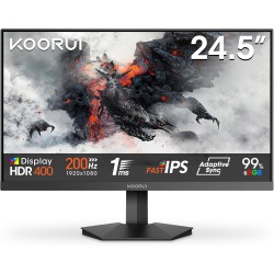 KOORUI G2511P Ecran PC Gamer 25 Pouces - 200Hz IPS FHD 1080P Ecran Gaming, 1ms HDR400 Adaptive Sync, Compatible VESA 75x75mm, HD