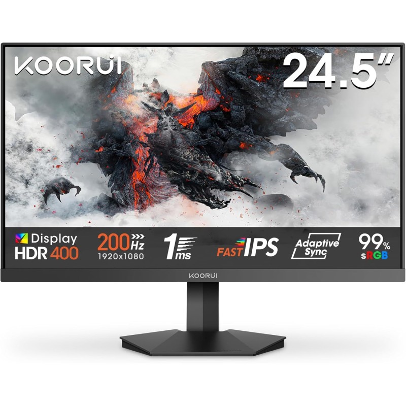 KOORUI G2511P Ecran PC Gamer 25 Pouces - 200Hz IPS FHD 1080P Ecran Gaming, 1ms HDR400 Adaptive Sync, Compatible VESA 75x75mm, HD
