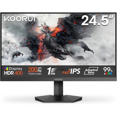 KOORUI G2511P Ecran PC Gamer 25 Pouces - 200Hz IPS FHD 1080P Ecran Gaming, 1ms HDR400 Adaptive Sync, Compatible VESA 75x75mm, HD