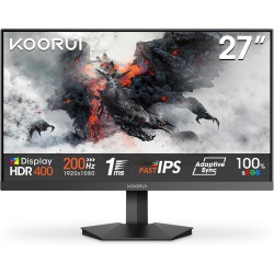 KOORUI G2711P Ecran PC Gamer 27 Pouces, 200Hz, Fast IPS FHD Ecran Gaming, 1ms, HDR400, Adaptive Sync, Compatible VESA 75 * 75mm,