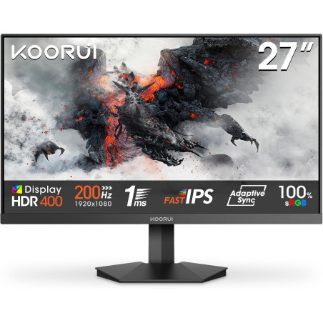 KOORUI G2711P Ecran PC Gamer 27 Pouces, 200Hz, Fast IPS FHD Ecran Gaming, 1ms, HDR400, Adaptive Sync, Compatible VESA 75 * 75mm,