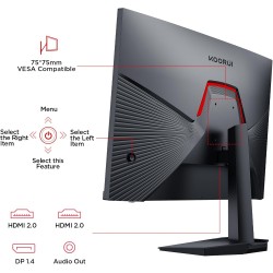 KOORUI G2711P Ecran PC Gamer 27 Pouces, 200Hz, Fast IPS FHD Ecran Gaming, 1ms, HDR400, Adaptive Sync, Compatible VESA 75 * 75mm,
