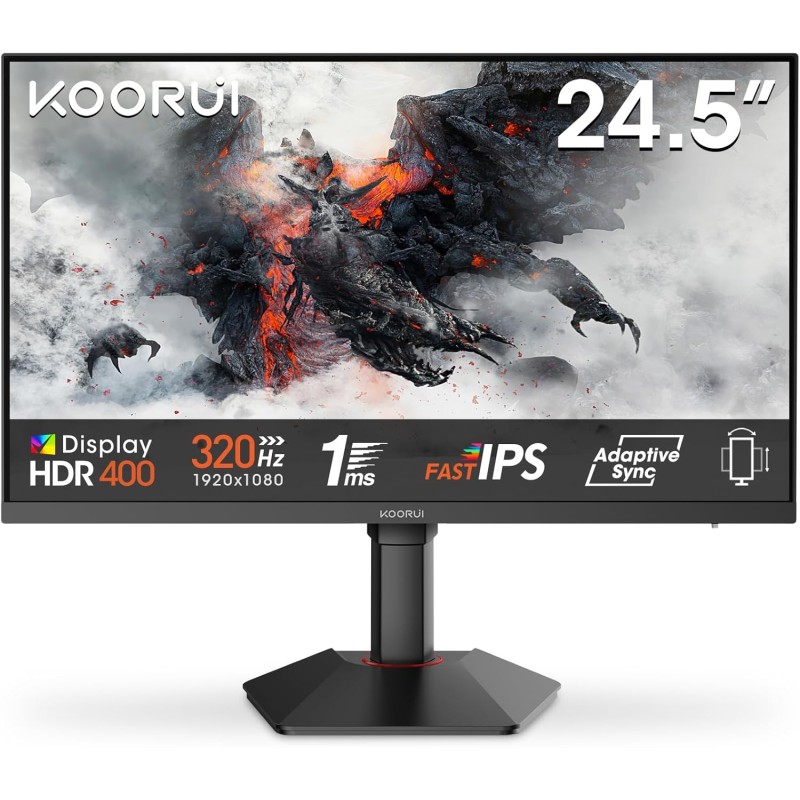 KOORUI G2511E Ecran PC Gamer 25 Pouces, 320Hz, Fast IPS, FHD 1080P Ecran Gaming, 1ms, HDR400, Adaptive Sync, Compatible VESA 75x