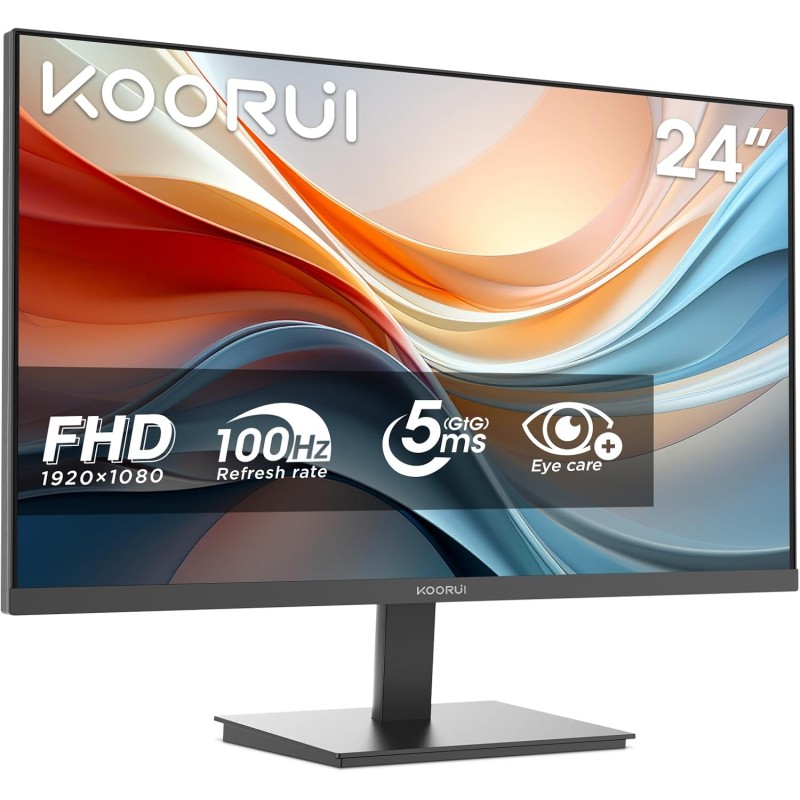 KOORUI E2412F 24 Pouces Ecran PC, FHD 1920 x 1080 100Hz Moniteur HDMI 1.4, Eye Care, inclinable de -5° à 15°, VESA 100 x 100mm