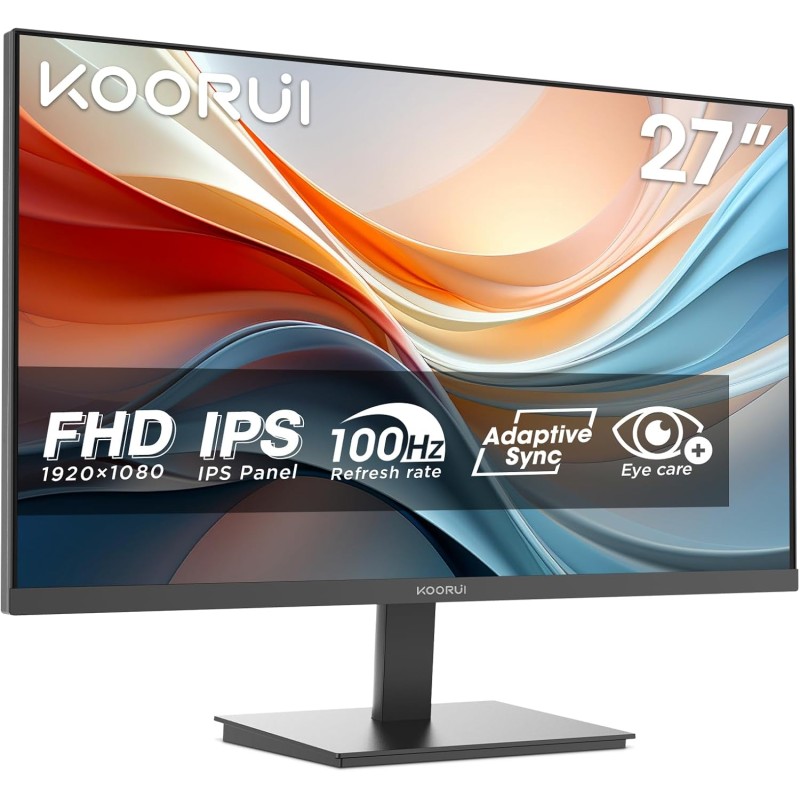 KOORUI E2711F 27 Pouces Ecran PC, FHD 1920 x 1080 100Hz Moniteur,IPS,Adaptive Sync HDMI 1.4, Eye Care, inclinable de -5° à 15°, 