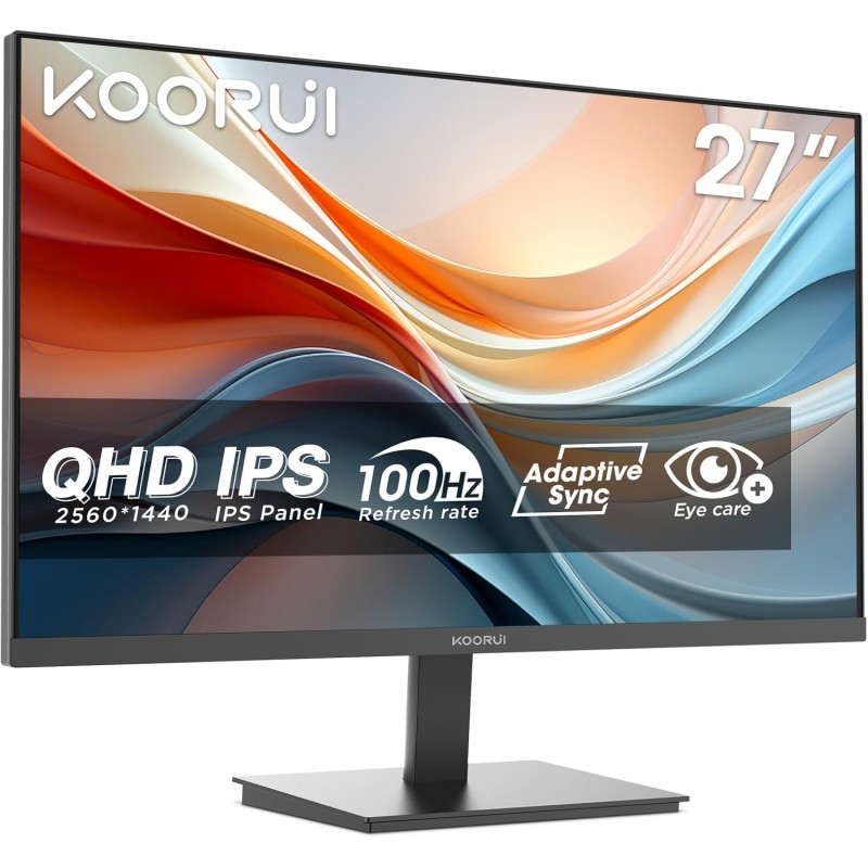 KOORUI E2721F 27 Pouces Ecran PC, QHD 2560 x 1440 100Hz Moniteur,IPS 1ms, Adaptive Sync HDMI 2.0, Eye Care, inclinable de -5° à 