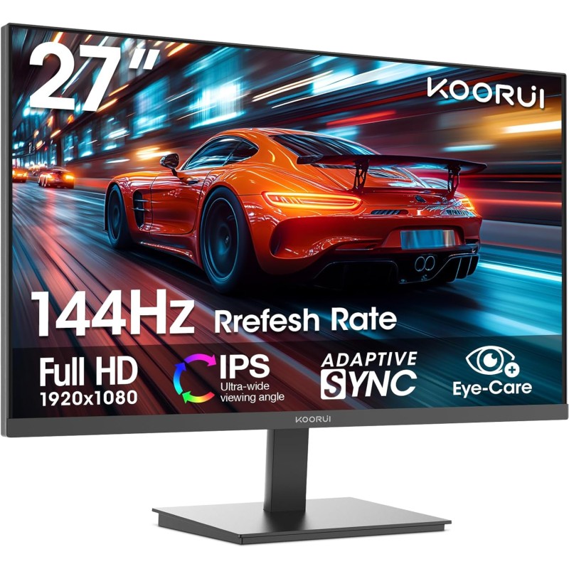 KOORUI E2711K 27 Pouces Ecran PC, FHD 1920 x 1080 144Hz Ecran pc Gamer,IPS,Adaptive Sync HDMI 1.4 Gaming Moniteur, Eye Care, inc