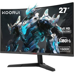 KOORUI 27'' Ecran PC Gamer 180hz Incurvé 1500R, Moniteur PC Dalle VA, Résolution FHD (1080P), DCI-P3 90%, Inclinaison réglable, 