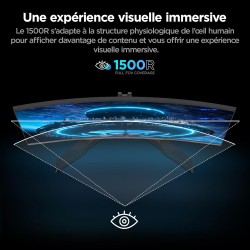 KOORUI 27'' Ecran PC Gamer 180hz Incurvé 1500R, Moniteur PC Dalle VA, Résolution FHD (1080P), DCI-P3 90%, Inclinaison réglable, 