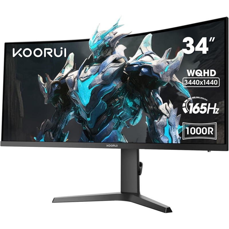 KOORUI Gaming Monitor 34 Pouces incurvé, 1440P 165Hz 1ms WQHD, FreeSync Compatible avec G-Sync, HDMI 2.0 Display Port, 1000R HDR