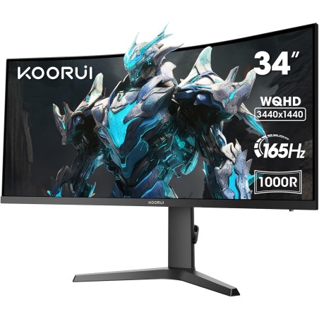 KOORUI Gaming Monitor 34 Pouces incurvé, 1440P 165Hz 1ms WQHD, FreeSync Compatible avec G-Sync, HDMI 2.0 Display Port, 1000R HDR
