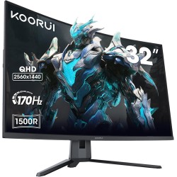 KOORUI Écran PC Gaming Incurvé 31,5 Pouces, Ultrawide QHD(2560 * 1440), 1500R, UltraLarge, VA, 170Hz, 2xHDMI (170HZ Or 144HZ), D