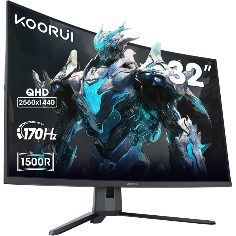 KOORUI Écran PC Gaming Incurvé 31,5 Pouces, Ultrawide QHD(2560 * 1440), 1500R, UltraLarge, VA, 170Hz, 2xHDMI (170HZ Or 144HZ), D