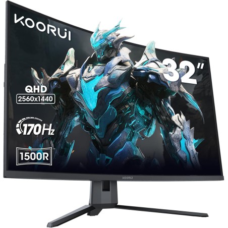 KOORUI Écran PC Gaming Incurvé 31,5 Pouces, Ultrawide QHD(2560 * 1440), 1500R, UltraLarge, VA, 170Hz, 2xHDMI (170HZ Or 144HZ), D