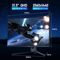 KOORUI Écran PC Gaming Incurvé 31,5 Pouces, Ultrawide QHD(2560 * 1440), 1500R, UltraLarge, VA, 170Hz, 2xHDMI (170HZ Or 144HZ), D
