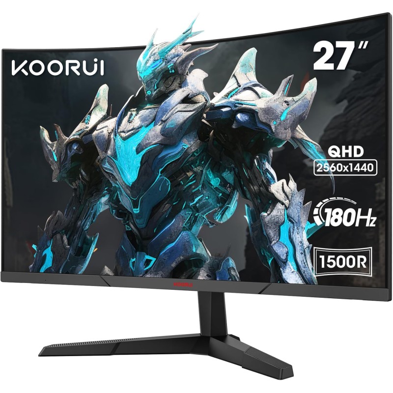 KOORUI 27'' Ecran PC Gaming Incurvé 1500R, Moniteur PC Dalle VA, Résolution QHD (2560X1440), 180HZ,1MS, DCI-P3 85%, Lunette Ultr
