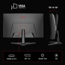 KOORUI 27'' Ecran PC Gaming Incurvé 1500R, Moniteur PC Dalle VA, Résolution QHD (2560X1440), 180HZ,1MS, DCI-P3 85%, Lunette Ultr