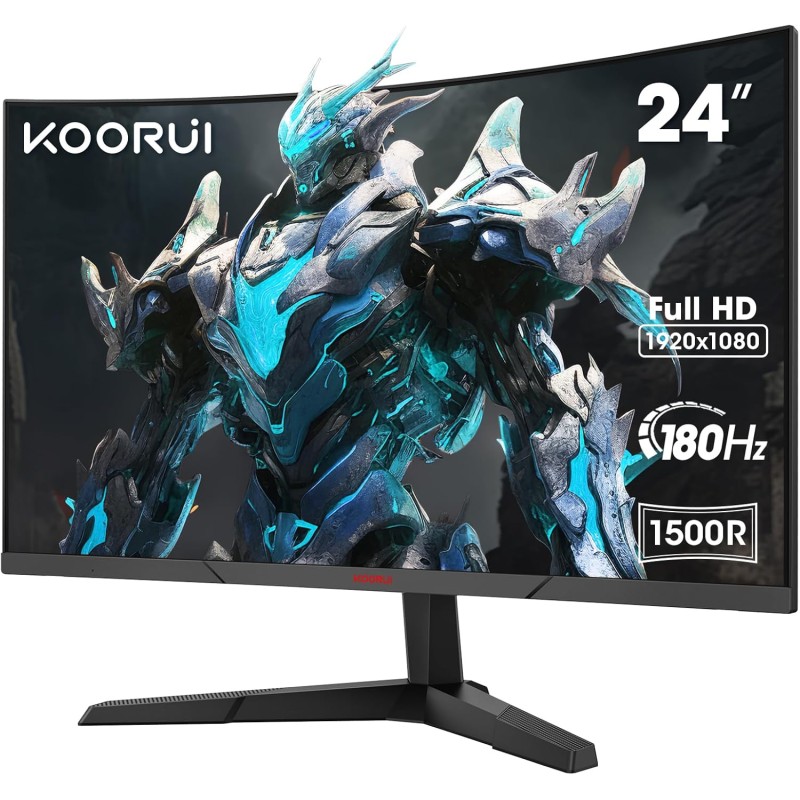 KOORUI 24'' Ecran PC Gamer Incurvé, 180Hz 1ms FHD PC Moniteur Gaming 1500R, Adaptive Sync VESA 100x100mm, Inclinaison réglable, 