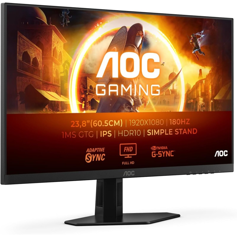 AOC Gaming 24G4XED - Moniteur 24 Pouces FHD, 180 Hz, 1 ms, FreeSync Prem., G-Sync comp., HDR10 (1920x1080, HDMI 2.0, DisplayPort