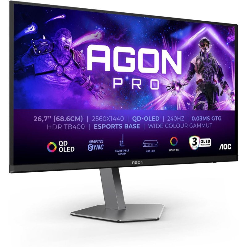 AOC Agon Pro AG276QZD2AM - Moniteur OLED QHD 27 Pouces, 240 Hz, 0,03 ms GtG, FreeSync Premium Pro, comp. G-Sync, HDR400 (2560x14