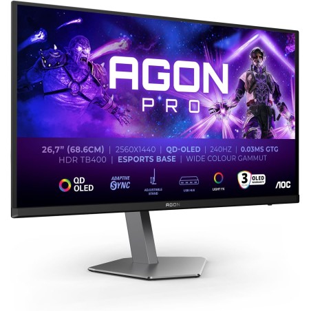 AOC Agon Pro AG276QZD2AM - Moniteur OLED QHD 27 Pouces, 240 Hz, 0,03 ms GtG, FreeSync Premium Pro, comp. G-Sync, HDR400 (2560x14