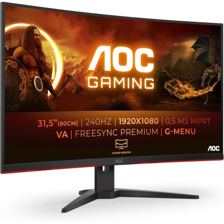 AOC Écran gaming incurvé C32G2ze 80 cm (31,5 pouces) (FHD, HDMI, DisplayPort, temps de réponse MPRT de 1 ms, 1920 x 1080 px, 240