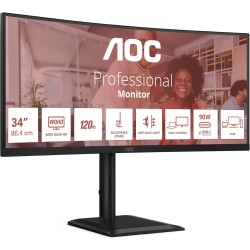 AOC WQHD CU34E4CV 34 Pouces Moniteur, 120 Hz, VA, 4 ms, synchronisation adaptative, HDR Ready/HDR10, réglage de la Hauteur, Haut
