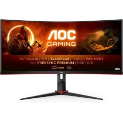 AOC Écran gaming incurvé ultrawide CU34G2X 86 cm (34 pouces) (QHD, HDMI, DisplayPort, FreeSync, temps de réponse de 1 ms, 144 Hz