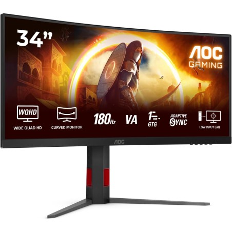 AOC Gaming CU34G4 - Moniteur Quad HD 34 Pouces, 180 Hz, 1 ms, FreeSync Prem., HDR10 (2560x1440, 1x HDMI 2.0, 1x DisplayPort 1.4)