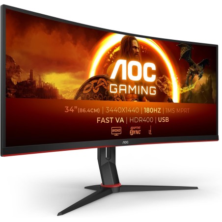AOC Gaming CU34G2XP - Moniteur incurvé WQHD 34 ", 180 Hz, FreeSync Prem, HDR400 (3440 x 1440, 1 ms GtG, HDMI, DisplayPort, hub U