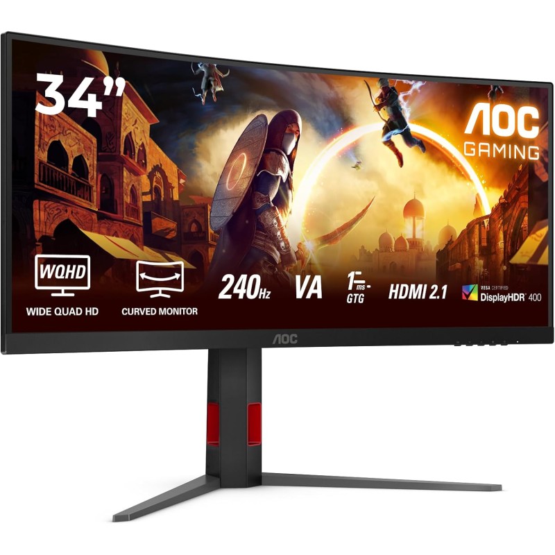 AOC Gaming CU34G4Z - Moniteur incurvé WQHD 34 Pouces, 240 Hz, FreeSync Prem., HDR400 (3440x1440, 1ms GtG, 2X HDMI 2.1, 1x Displa