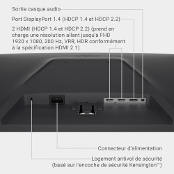 Dell 24 Écran PC Gaming - SE2425HG, Full HD (1920x1080), 200Hz, Fast IPS, 1ms, AMD FreeSync Premium, 99% sRGB, VESA (100x100mm),