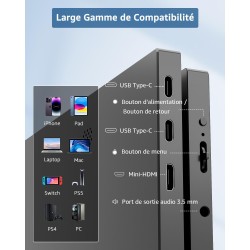 Yodoit Écran Portable 15,6", 1920 × 1080 FHD Moniteur IPS 100% SRGB Display HDMI USB Type C avec Haut-parleurs Intégrés pour PC/