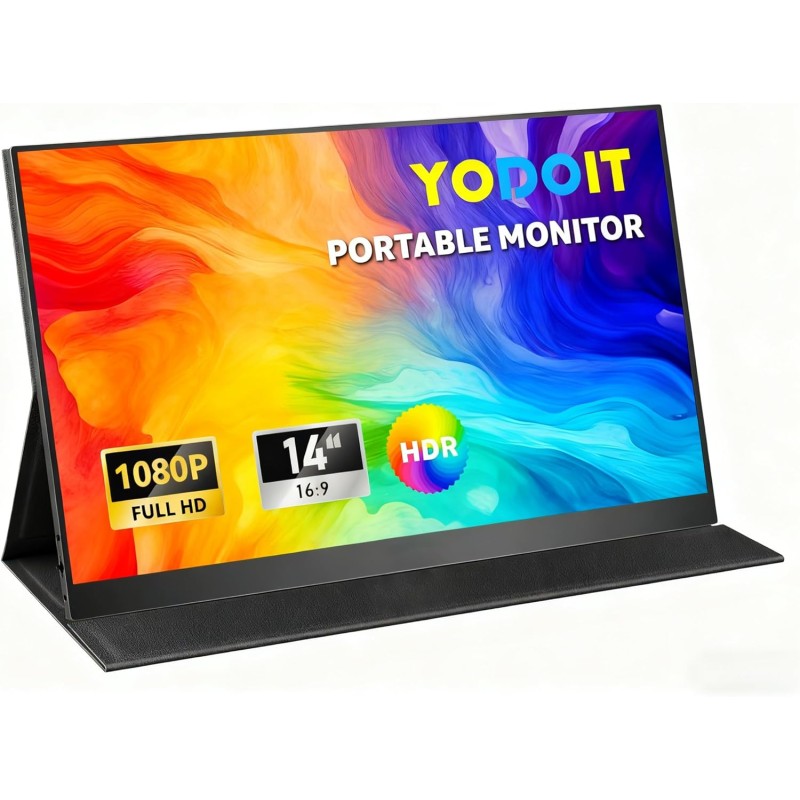 Yodoit Écran Portable 14", 1920 × 1080 100% sRGB FHD Ecran IPS avec USB Type C Haut-Parleurs Intégrés Soin des Yeux pour PC, Ord