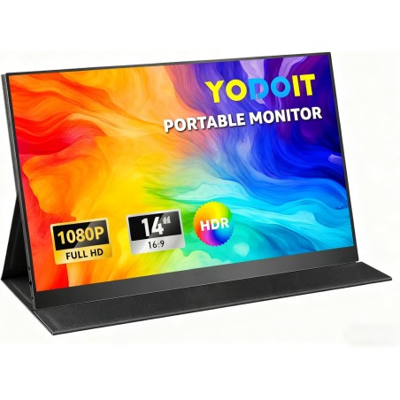 Yodoit Écran Portable 14", 1920 × 1080 100% sRGB FHD Ecran IPS avec USB Type C Haut-Parleurs Intégrés Soin des Yeux pour PC, Ord