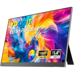 Yodoit Écran Portable 15.6", 1920 × 1080 FHD Moniteur avec Béquille IPS 100% SRGB Display HDMI USB Type C avec Haut-parleurs Int