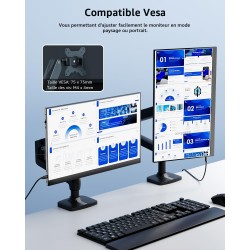 Yodoit Écran Portable 15.6", 1920 × 1080 FHD Moniteur avec Béquille IPS 100% SRGB Display HDMI USB Type C avec Haut-parleurs Int
