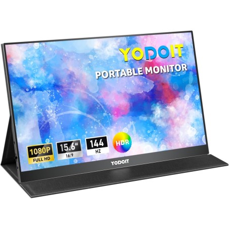 Yodoit Écran Portable 15,6" 144 Hz, 1920 × 1080 FHD Moniteur IPS 100% SRGB Display HDMI USB Type C avec Haut-parleurs Intégrés p
