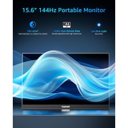 Yodoit Écran Portable 15,6" 144 Hz, 1920 × 1080 FHD Moniteur IPS 100% SRGB Display HDMI USB Type C avec Haut-parleurs Intégrés p