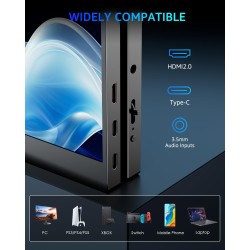 Yodoit Écran Portable 15,6" 144 Hz, 1920 × 1080 FHD Moniteur IPS 100% SRGB Display HDMI USB Type C avec Haut-parleurs Intégrés p