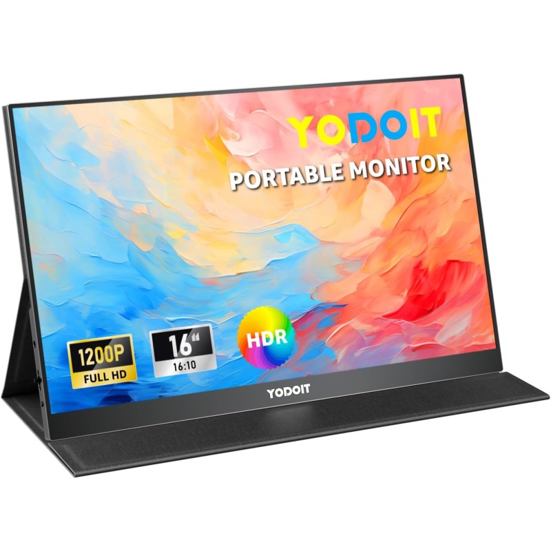 Yodoit Écran Portable 16", 1920 × 1200 FHD Moniteur Portable IPS 100% SRGB Display HDMI USB Type C Ecran avec Haut-parleurs Inté