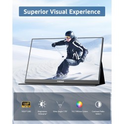 Yodoit Écran Portable 16", 1920 × 1200 FHD Moniteur Portable IPS 100% SRGB Display HDMI USB Type C Ecran avec Haut-parleurs Inté