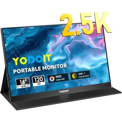 Yodoit Écran Portable 16" 2,5K, QHD 120Hz Moniteur Portable 2560 × 1600 IPS Display HDMI USB Type C HDR Ecran avec Haut-parleurs