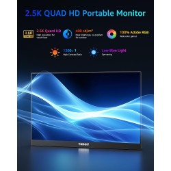 Yodoit Écran Portable 16" 2,5K, QHD 120Hz Moniteur Portable 2560 × 1600 IPS Display HDMI USB Type C HDR Ecran avec Haut-parleurs